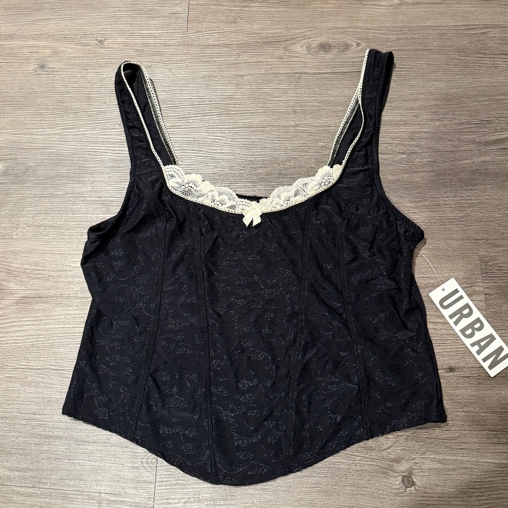 Urban Outfitters Black Corset Style Top Lace Trim NWT XL